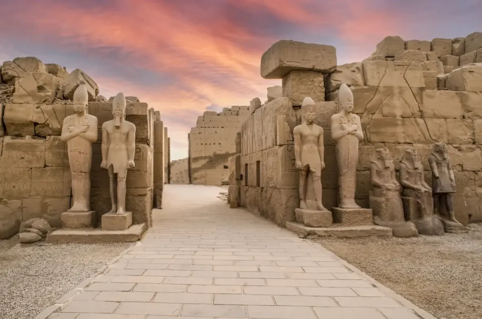Ancient Egyptian pyramids and desert landscape in Giza