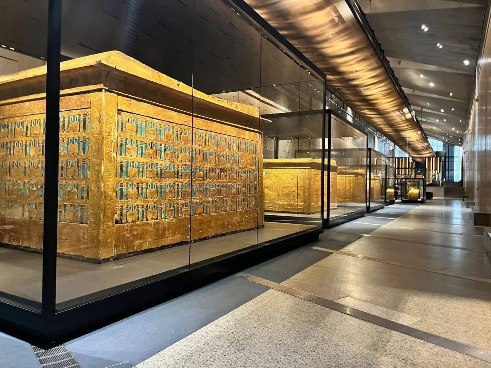Four nested golden shrines of King Tut at the Grand Egyptian Museum