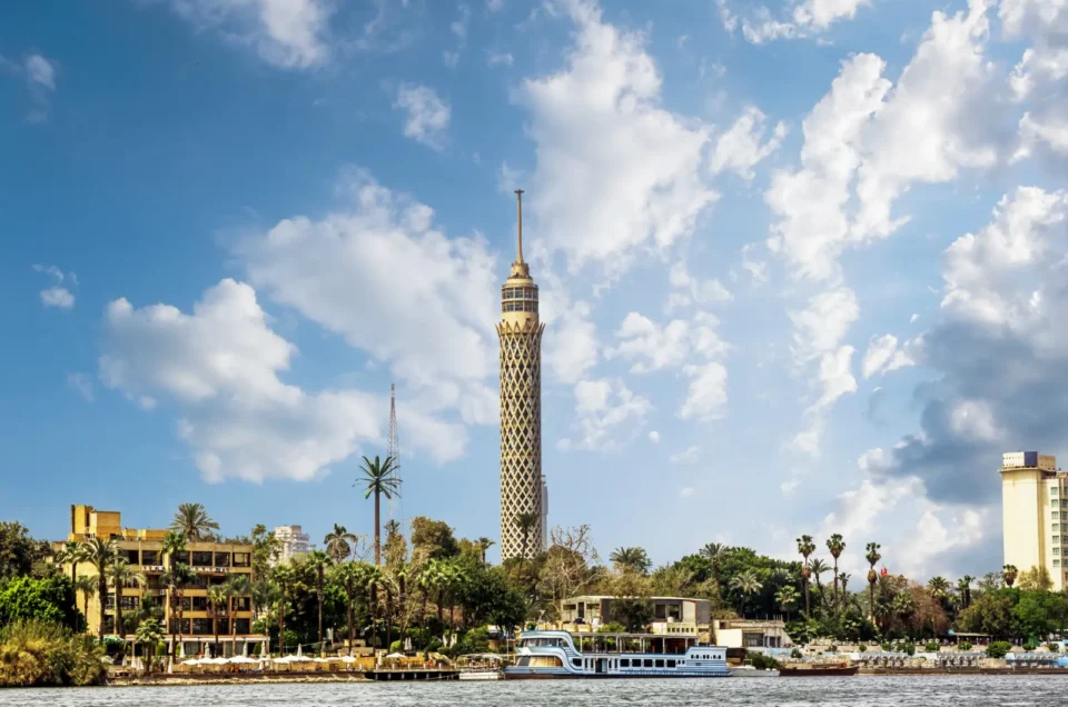 cairo tower nile river panorama cairo egypt.
