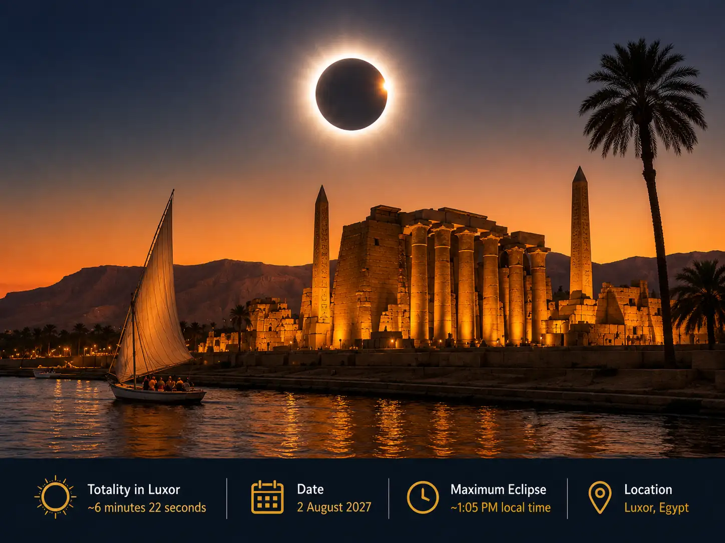 Luxor solar eclipse 2027 timings for 2 August 2027